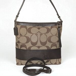 Authentic COACH F13674 Signature Crossbody Shoulder Bag Brown Canvas Leather